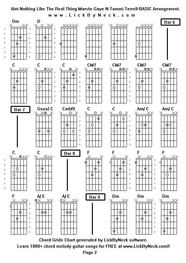 Chord Grids Chart of chord melody fingerstyle guitar song-Aint Nothing Like The Real Thing-Marvin Gaye N Tammi Terrell-BASIC Arrangement,generated by LickByNeck software.